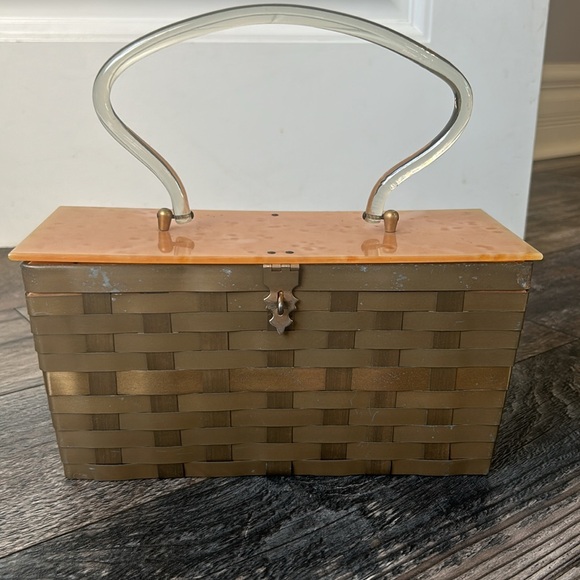 Vintage 50’s Metal Basketweave Purse Gold - Picture 2 of 11